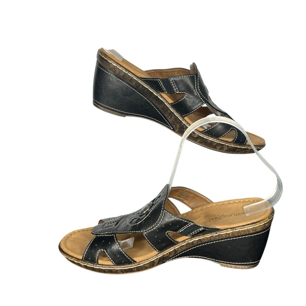 Natural Soul‎ by Naturalizer Sandals 9.5 M Black Comfort Shoes Boho Medallion